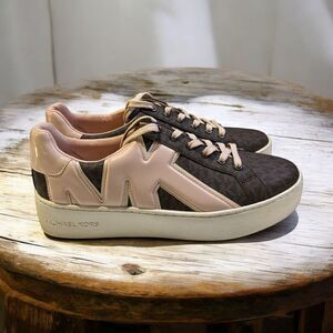 Michael Kors Womens Poppy MK SIG Sneaker Shoes - Brown/Powder Blush Size 8.5